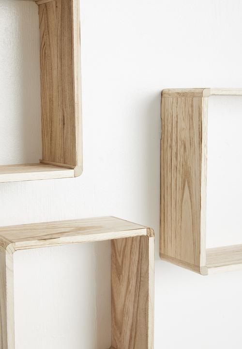 H&S - Square wooden shelf set of 3 - natural