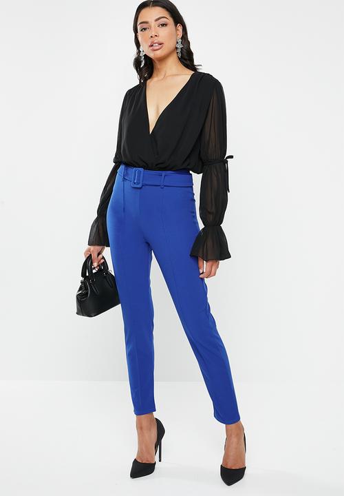 Missguided - Self fabric belted cigarette pants - blue