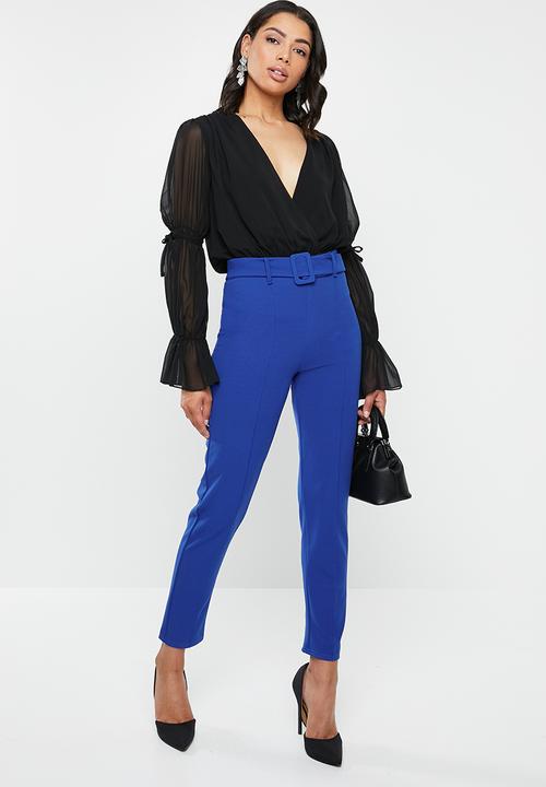 Missguided - Chiffon plunge tie sleeves bodysuit - black