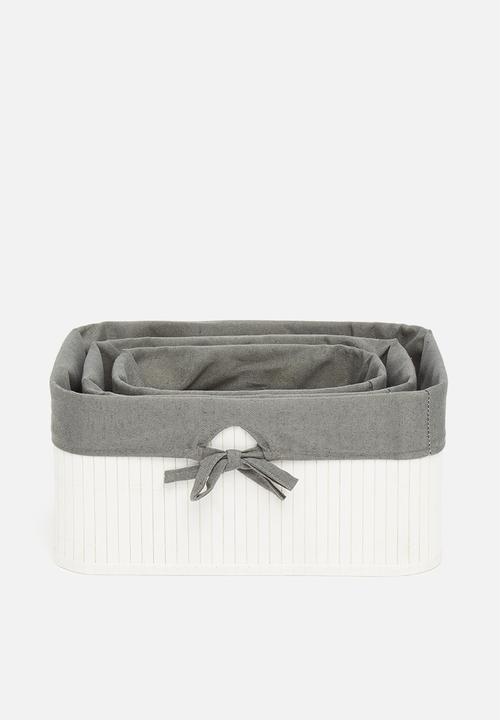 H&S - Bamboo box storage set of 3 - white & grey