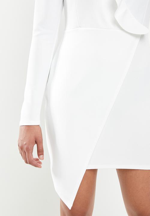 Missguided - Petite ruffle wrap over mini dress - white
