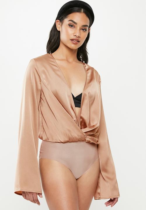 Missguided - Petite drape plunge bodysuit - champagne