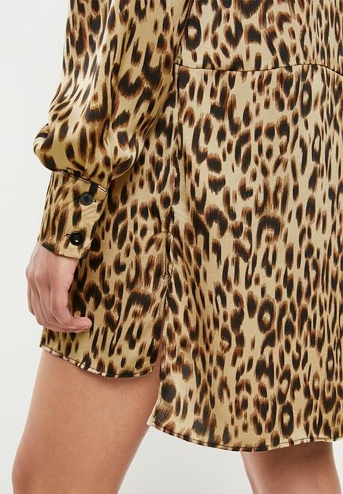Missguided - Petite oversized leopard shirt dress - brown & black 