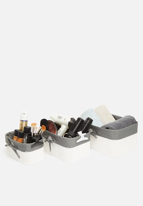 H&S - Bamboo box storage set of 3 - white & grey