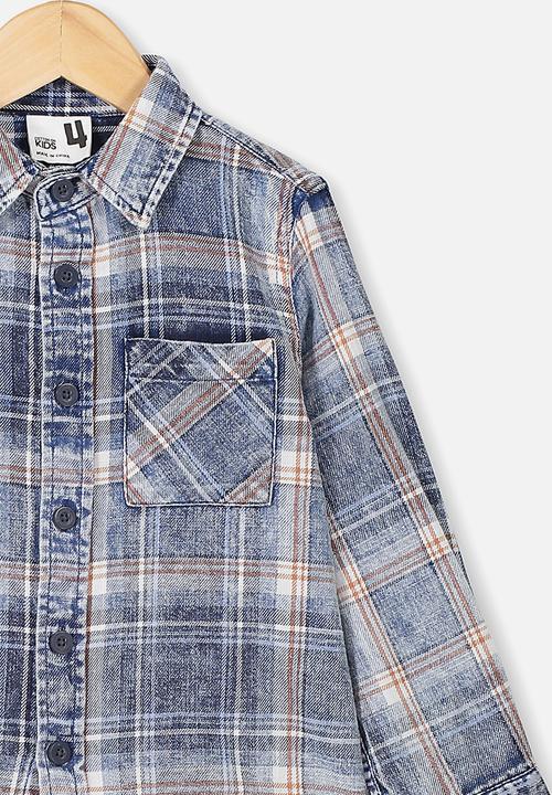 Cotton On - Fairfax long sleeve shirt - denim washed check