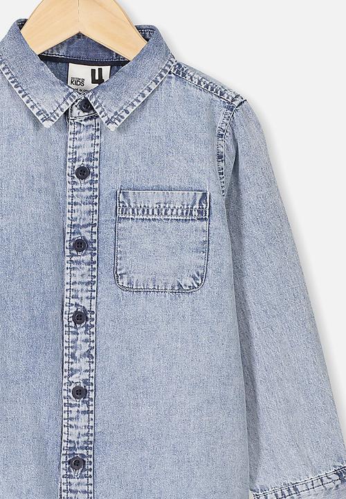 Cotton On - Fairfax long sleeve shirt - mid snow denim