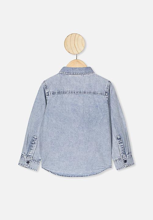 Cotton On - Fairfax long sleeve shirt - mid snow denim