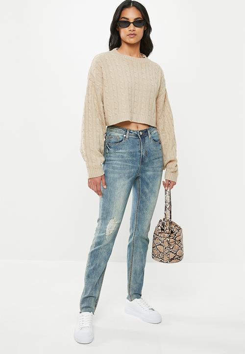 Missguided - Petite cable batwing jumper coord - beige