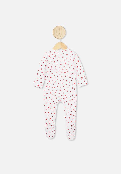 Cotton On - The long sleeve heart zip romper - red & white