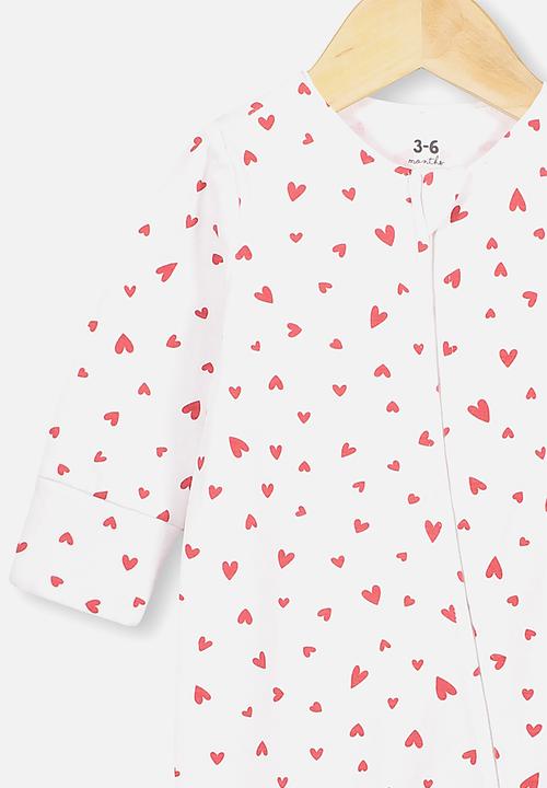 Cotton On - The long sleeve heart zip romper - red & white