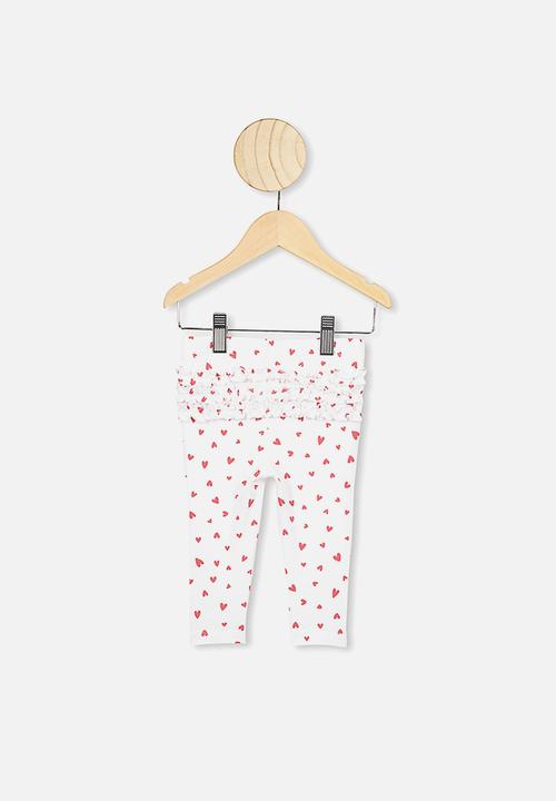 Cotton On - Quinn ruffle heart leggings - white & red 