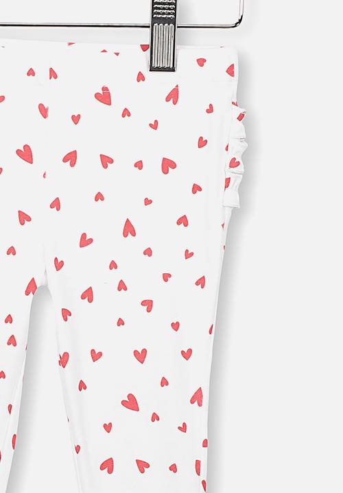 Cotton On - Quinn ruffle heart leggings - white & red 