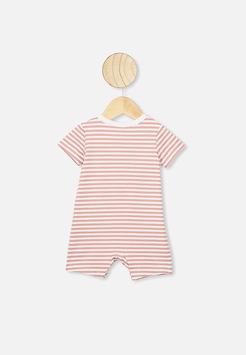Cotton On - The short sleeve romper - white & pink 