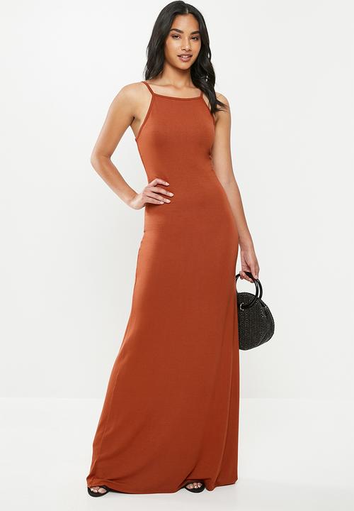 Missguided - Petite basic high neck maxi dress - rust