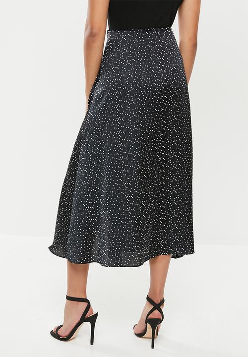 Missguided - Petite polka dot midi skirt - black