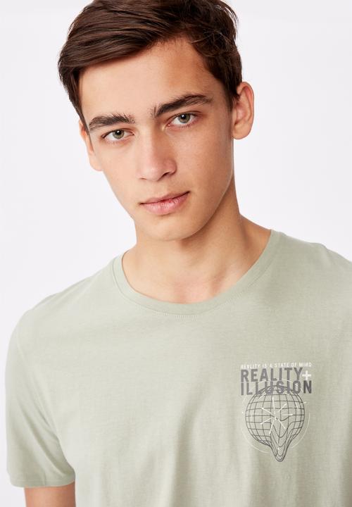 Factorie - Curved graphic t shirt - fern/state of mind