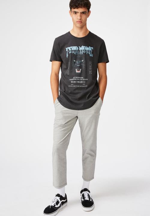 Factorie - Fear none curved graphic T-shirt - washed black
