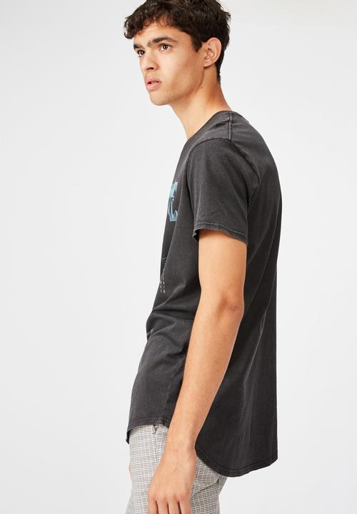 Factorie - Fear none curved graphic T-shirt - washed black