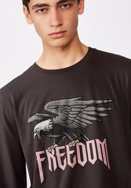 Factorie - Freedom eagle slim long sleeve graphic T-shirt - pirate black