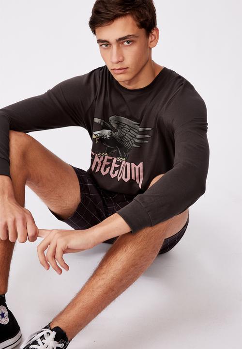 Factorie - Freedom eagle slim long sleeve graphic T-shirt - pirate black