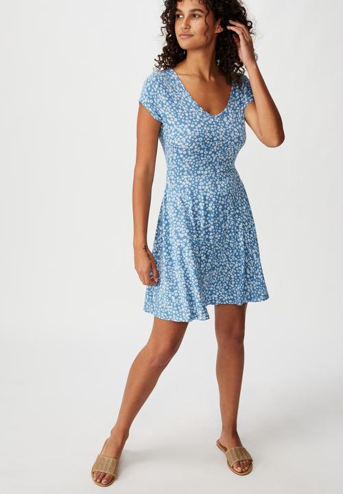 Cotton On - Becky tie back mini tea dress frankie ditsy - provincial blue