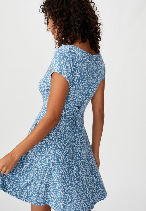 Cotton On - Becky tie back mini tea dress frankie ditsy - provincial blue