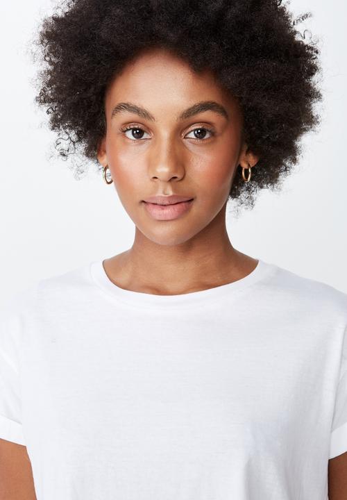 Factorie - Curved hem short sleeve top - white