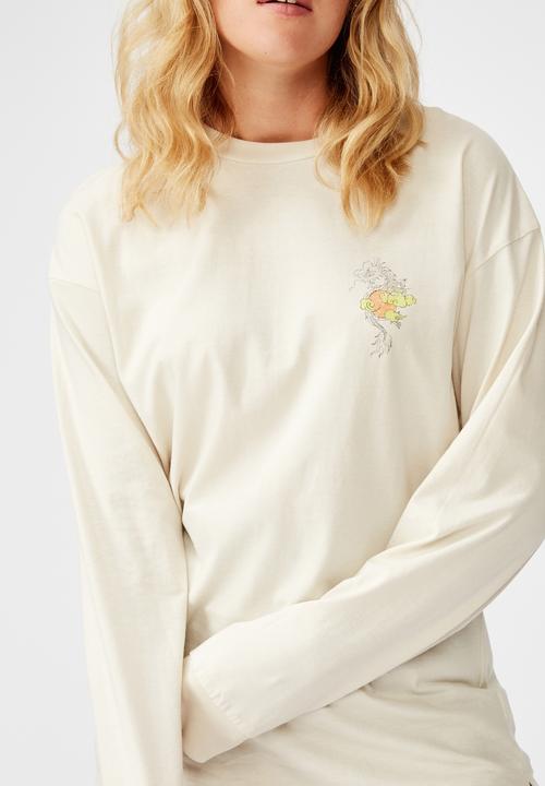Factorie - Oversized ls graphic tee oriental dragon - neutral