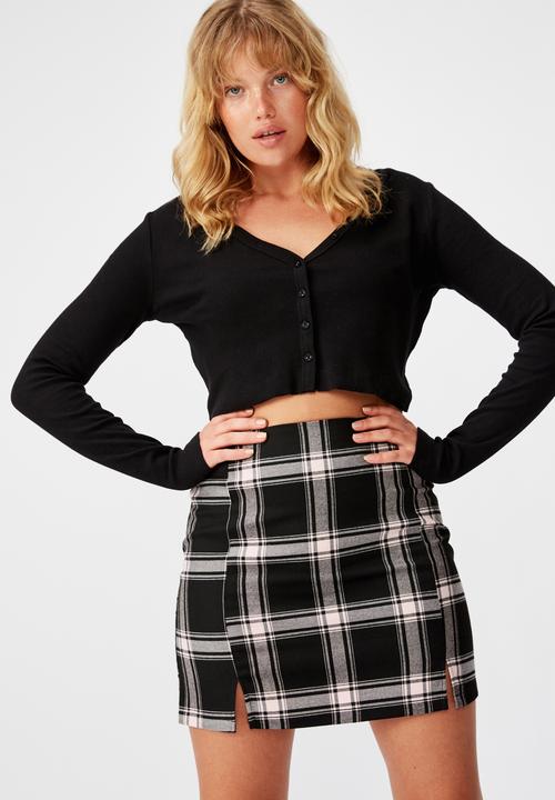 Factorie - Double split mini skirt - pink & black 
