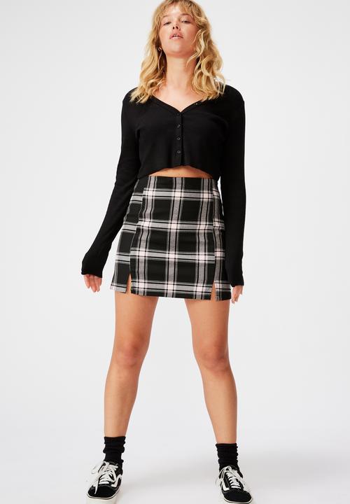 Factorie - Double split mini skirt - pink & black 