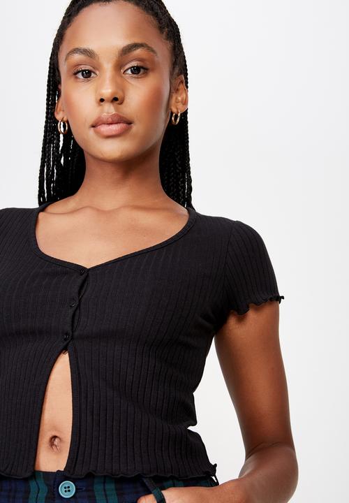 Factorie - Short sleeve lettuce cardi - black