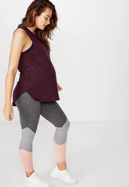 Cotton On - Maternity active curve hem tank top - burgundy 