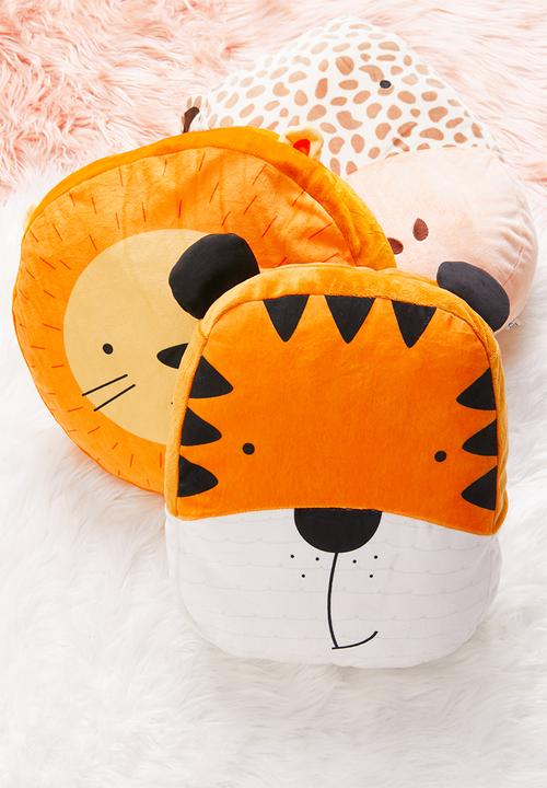 H&S - Tiger face cushion - orange & white 