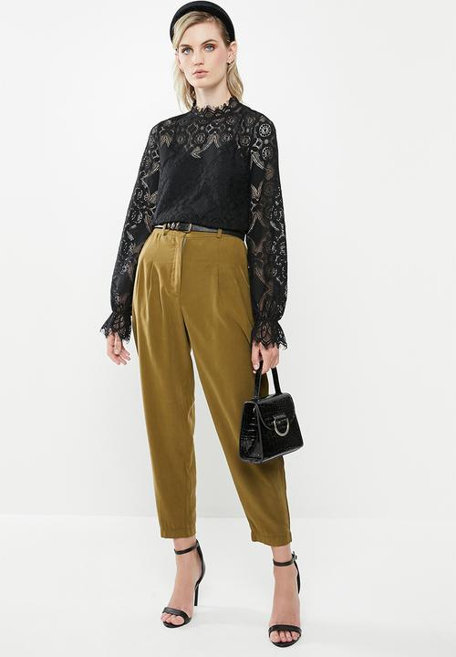 Vero Moda - Ginny long sleeve highneck lace blouse - black