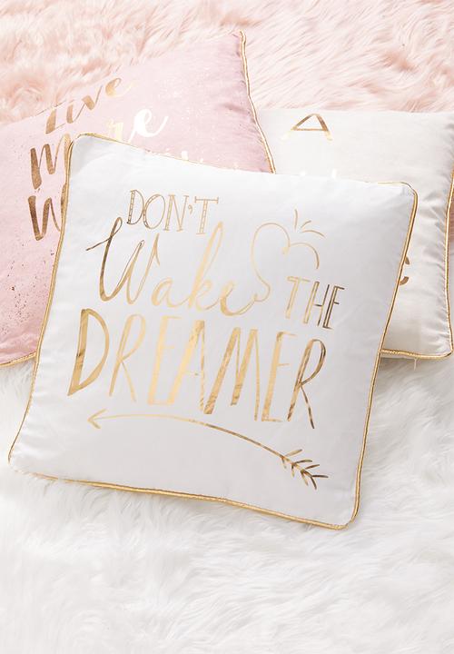 H&S - Dreamer printed cushion - gold & grey