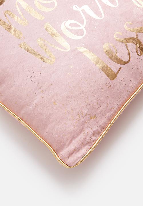 H&S - Live more printed cushion - pink & gold