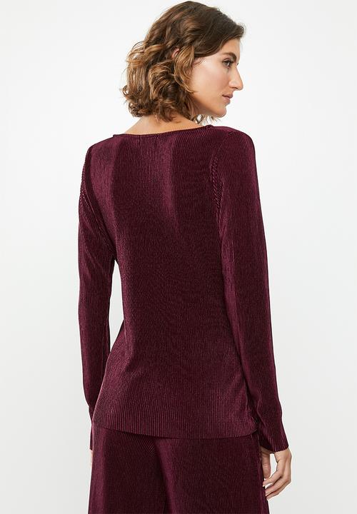 edit - Side tie long sleeve top - burgundy