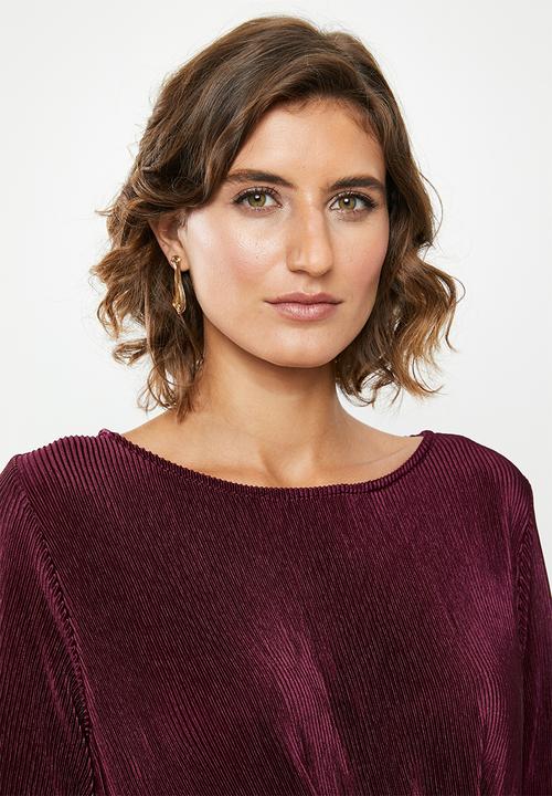 edit - Side tie long sleeve top - burgundy