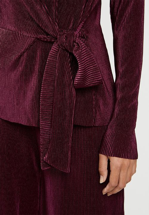 edit - Side tie long sleeve top - burgundy