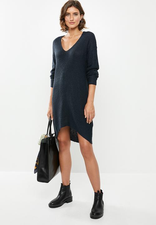 Jacqueline de Yong - Tammy v-neck dress - navy
