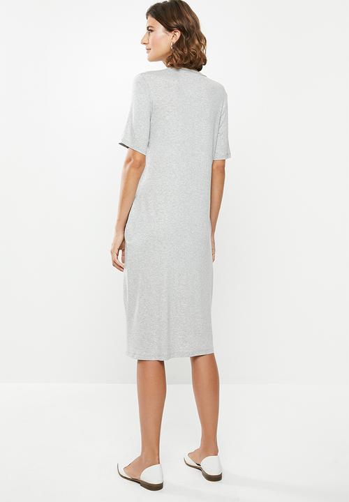 edit - V-neck T-shirt dress - grey melange
