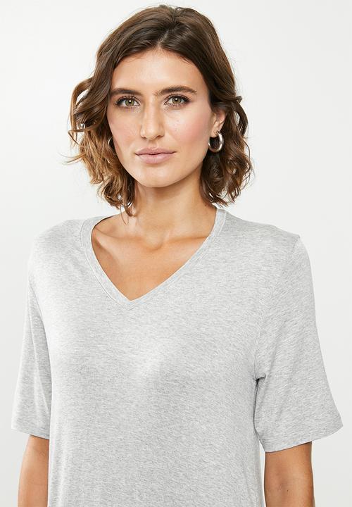 edit - V-neck T-shirt dress - grey melange