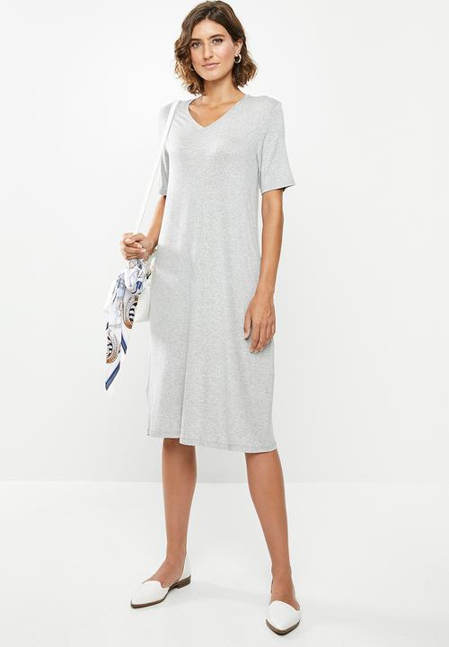 edit - V-neck T-shirt dress - grey melange