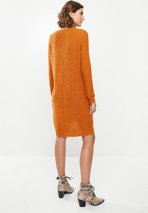Jacqueline de Yong - Tammy v-neck dress - orange 