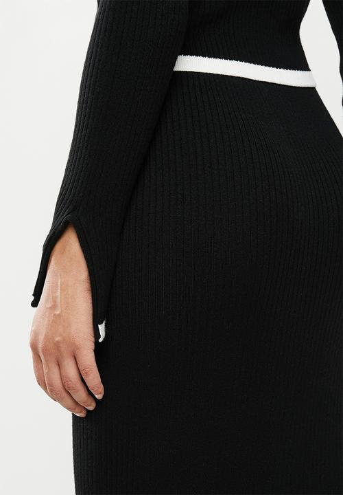 Missguided - Rib contrast jumper & midi skirt - black