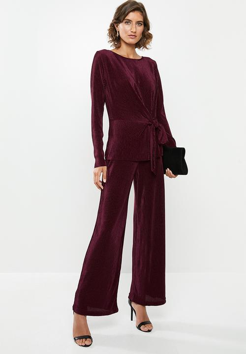 edit - Side tie long sleeve top - burgundy