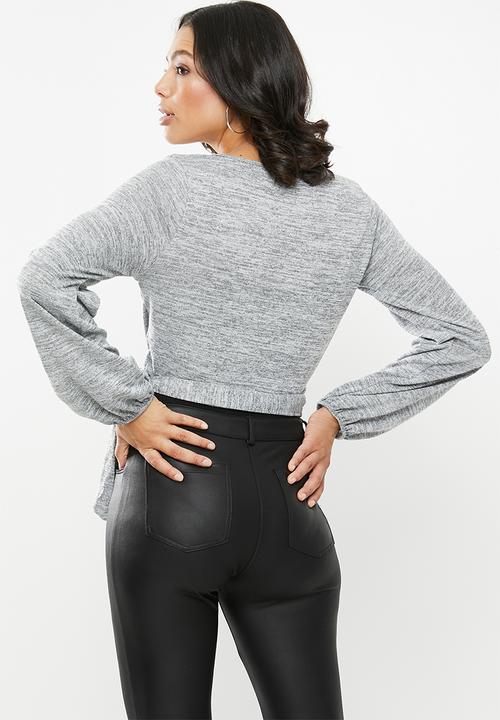 Missguided - Jersey wrap front tie side blouse - grey