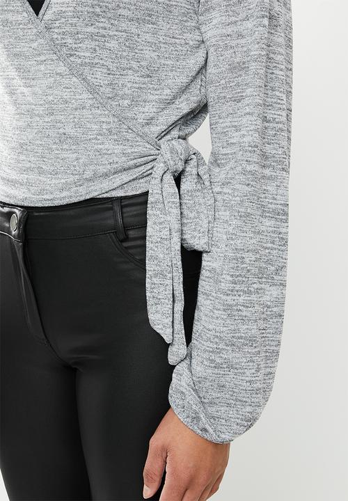 Missguided - Jersey wrap front tie side blouse - grey