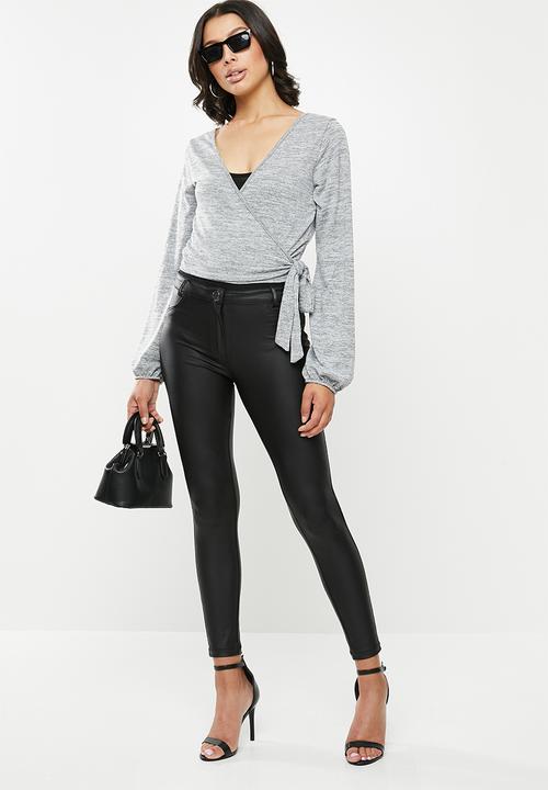 Missguided - Jersey wrap front tie side blouse - grey