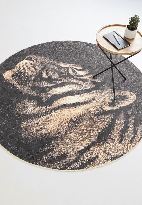 Hertex Haus - Tigres noir round rug - grey